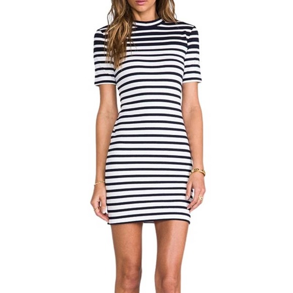 T by ALEXANDER WANG Compact Engineer Stripe Short Sleeve Dress XS - Picture 2 of 10